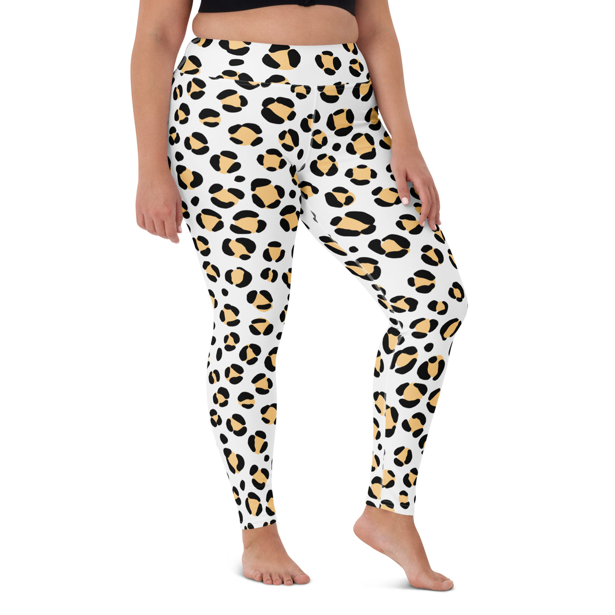 Women's Yellow Leopard Print Buttery Soft Yoga Leggings - Quick Drying, High Waisted Comfort