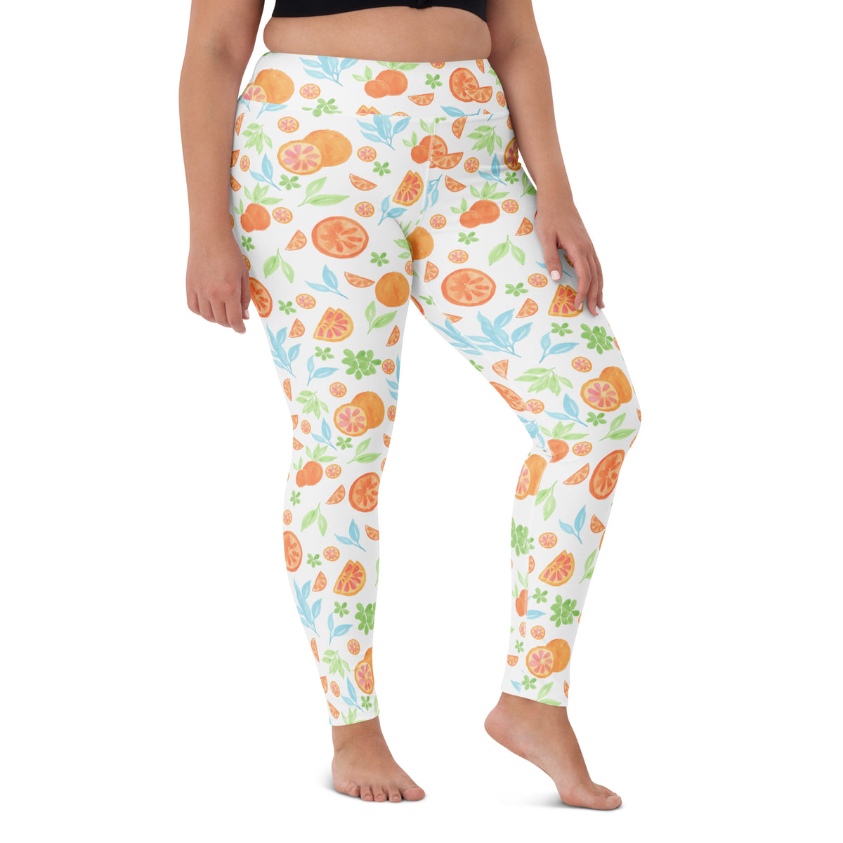 Women's Watercolor Orange Citrus Buttery Soft Yoga Leggings - Quick Drying, High Waisted Comfort