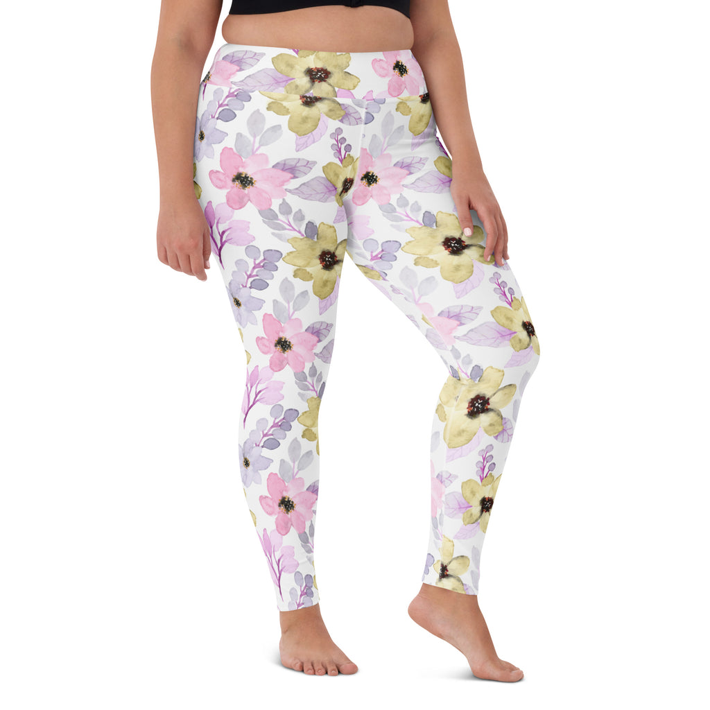 Women's Colorful Watercolor Floral Buttery Soft Yoga Leggings - Quick Drying, High Waisted Comfort