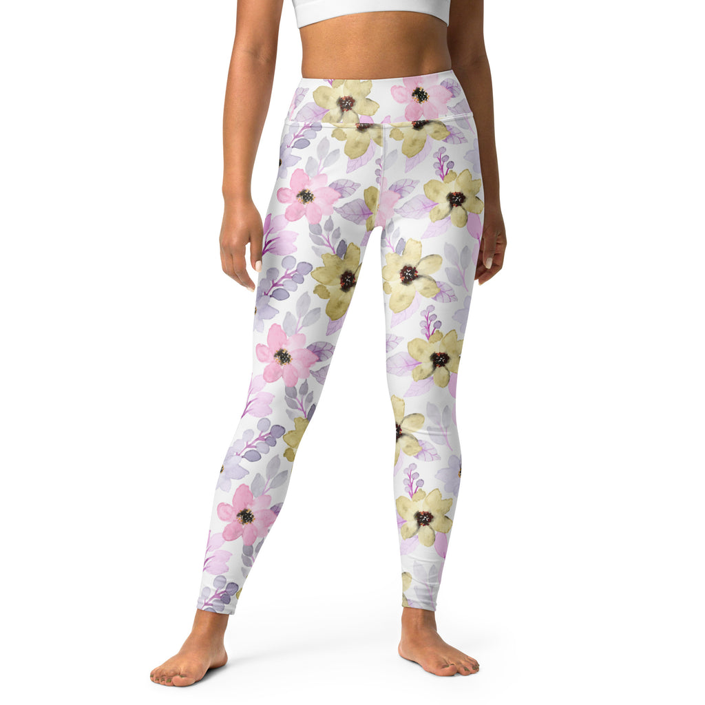 Women's Colorful Watercolor Floral Buttery Soft Yoga Leggings - Quick Drying, High Waisted Comfort