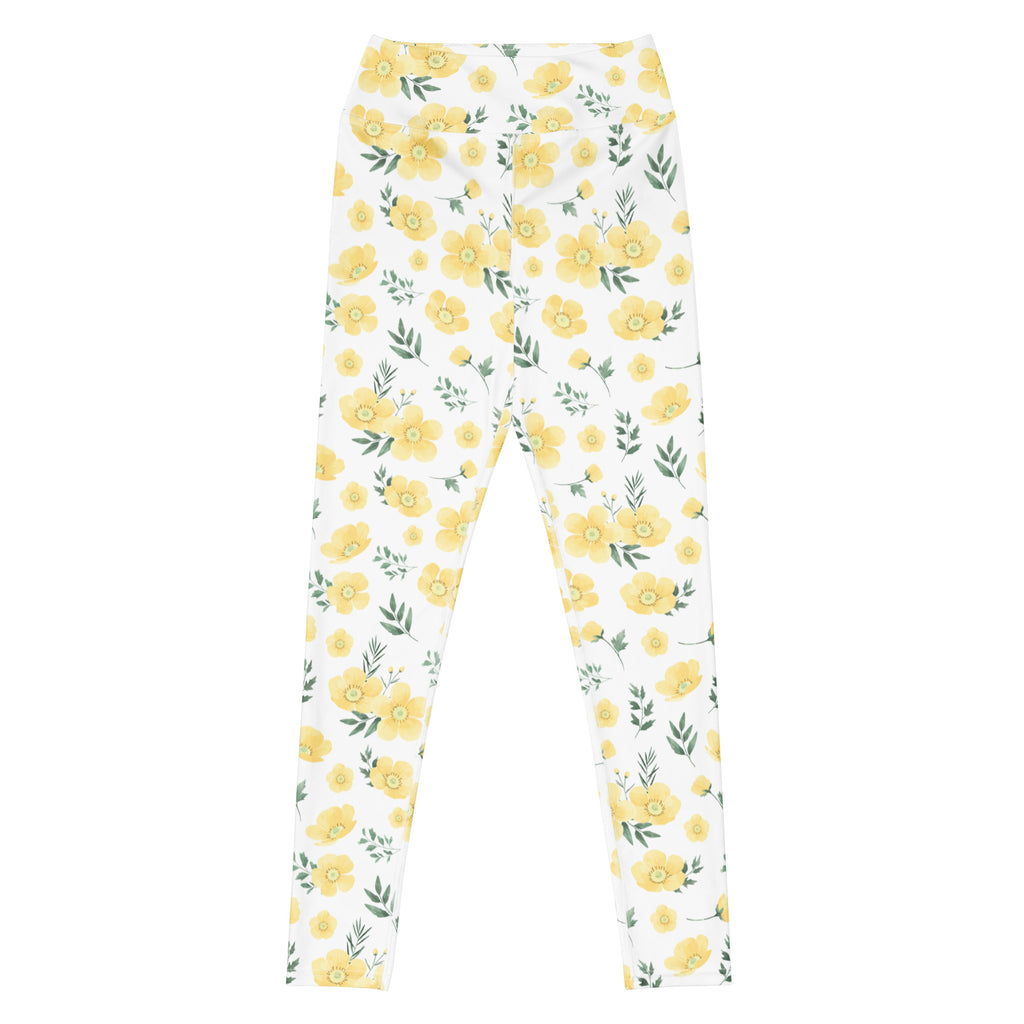 Women's Yellow Wildflower Buttery Soft Yoga Leggings - Quick Drying, High Waisted Comfort