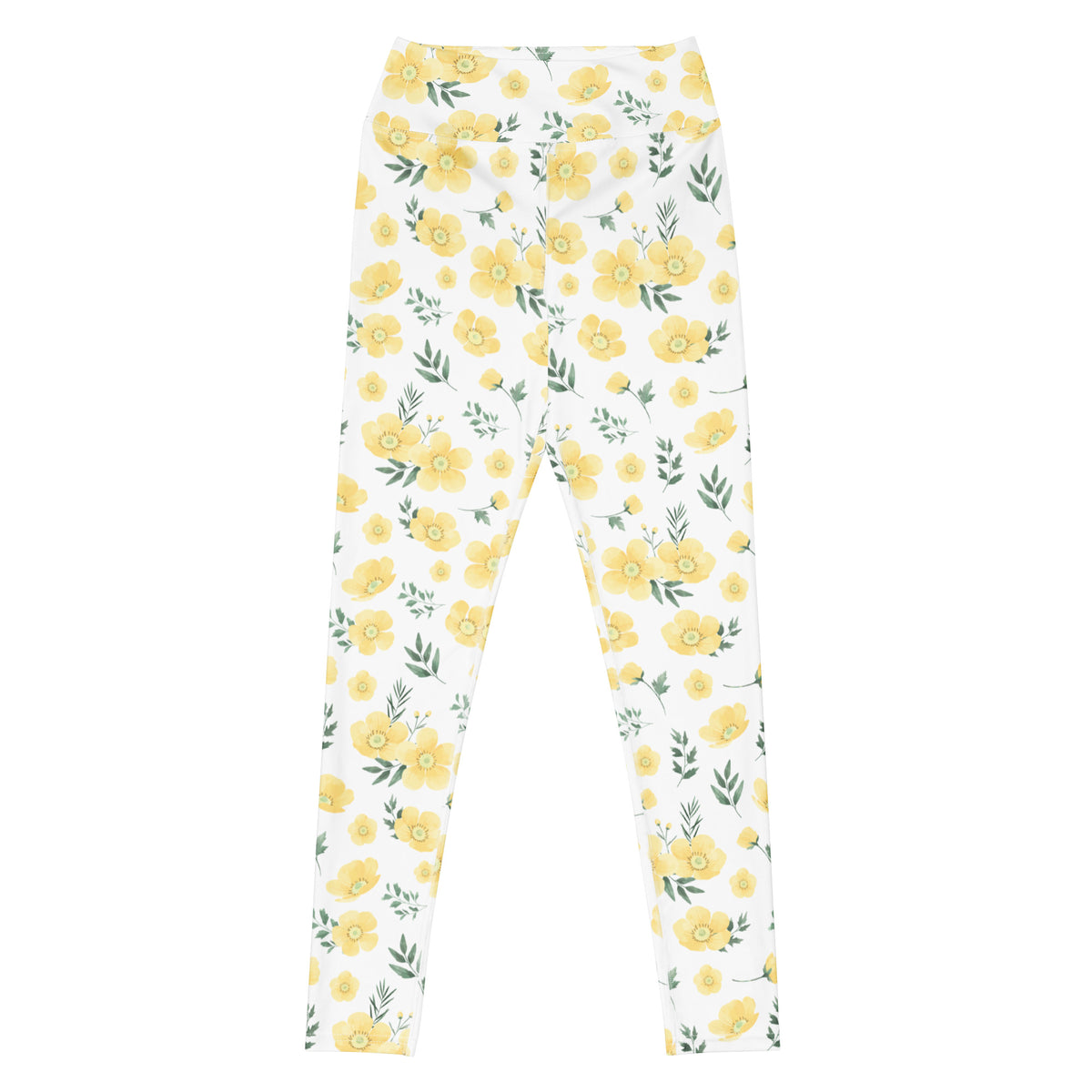 Women's Yellow Wildflower Buttery Soft Yoga Leggings - Quick Drying, High Waisted Comfort
