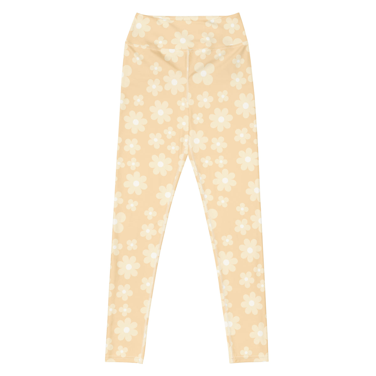 Women's Beige Daisy Buttery Soft Yoga Leggings - Quick Drying, High Waisted Comfort