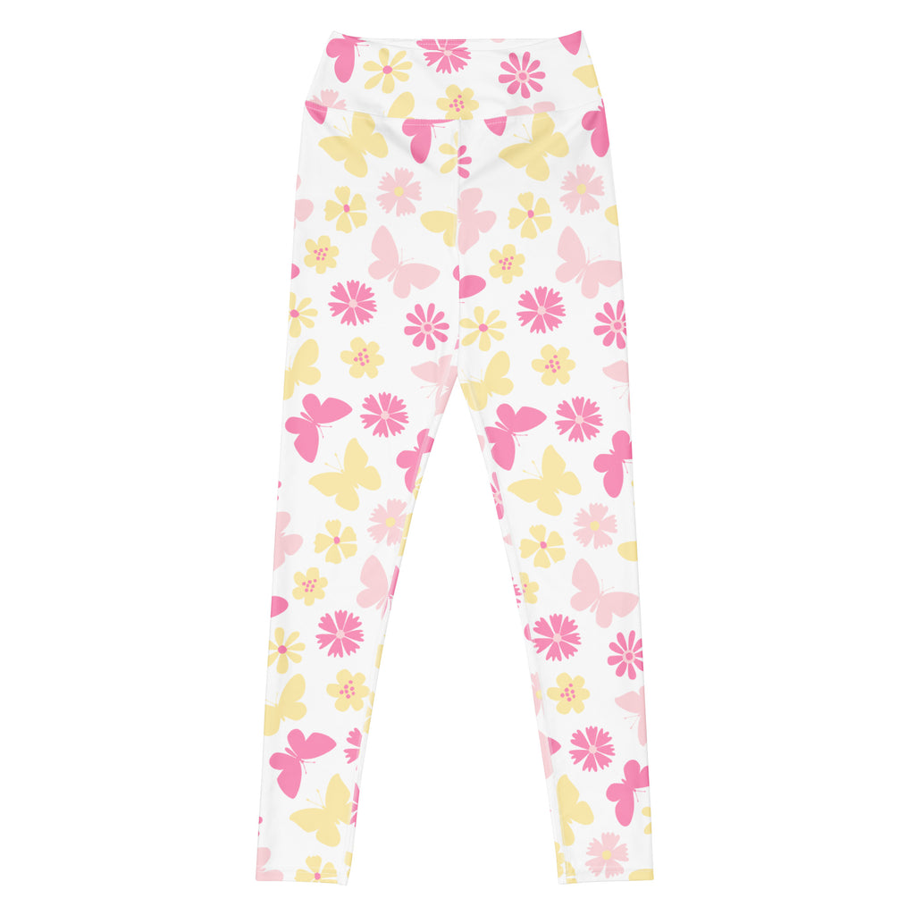 Women's Pink Butterfly Floral Buttery Soft Yoga Leggings - Quick Drying, High Waisted Comfort