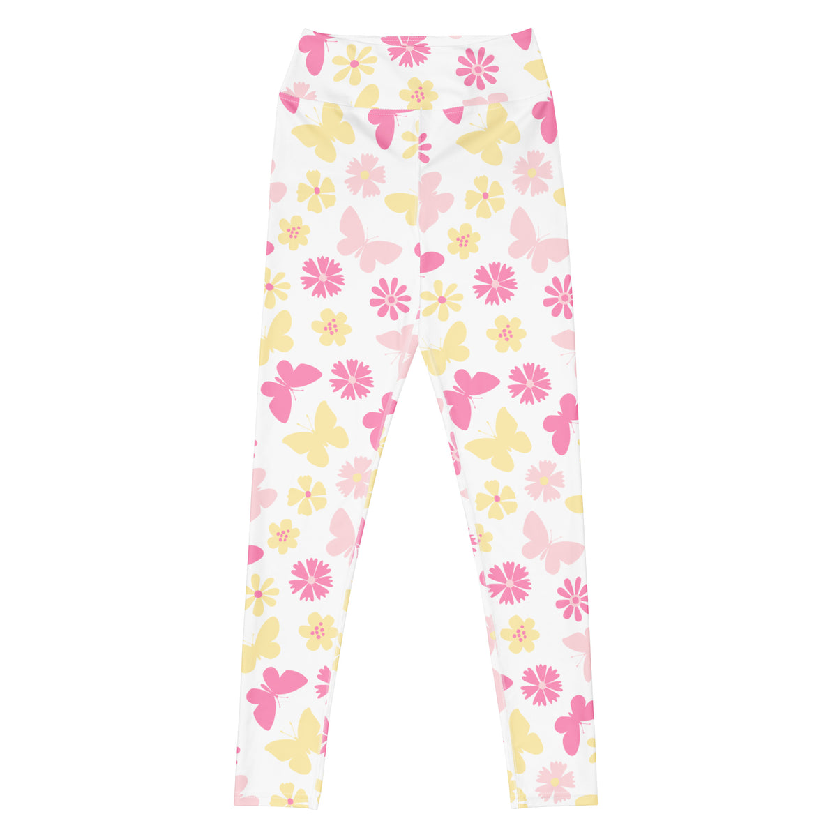 Women's Pink Butterfly Floral Buttery Soft Yoga Leggings - Quick Drying, High Waisted Comfort