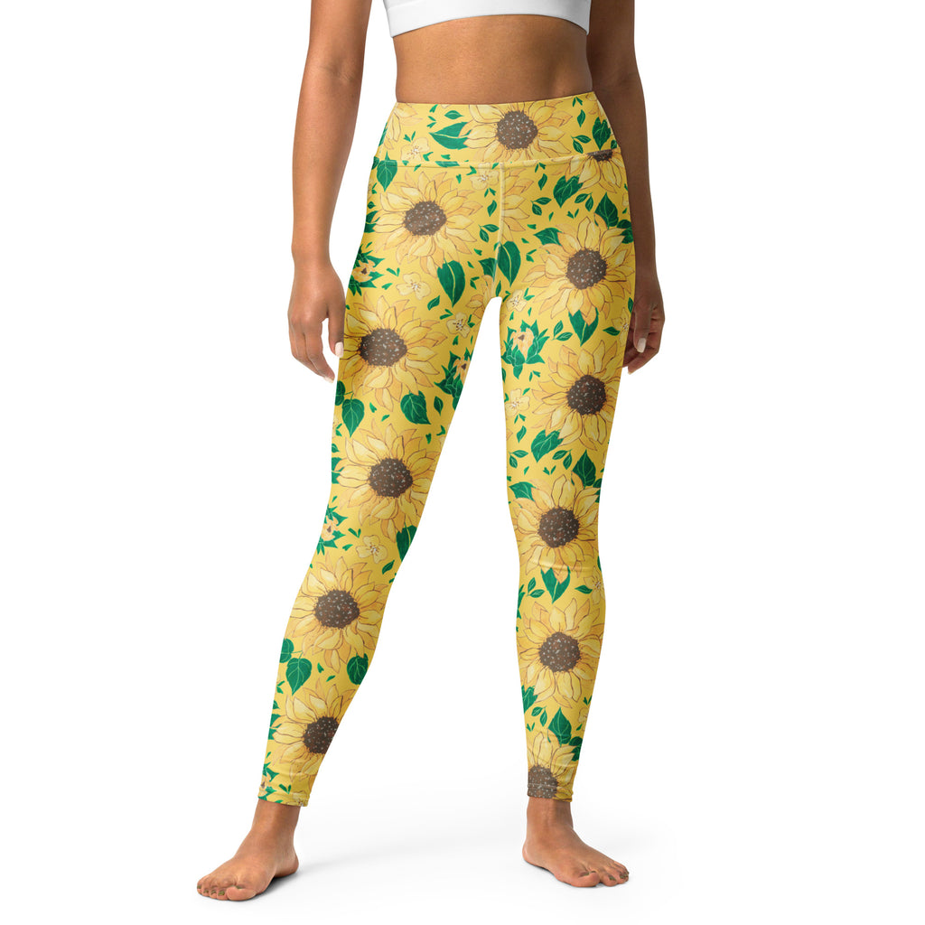 Women's Watercolor Sunflower Buttery Soft Yoga Leggings - Quick Drying, High Waisted Comfort