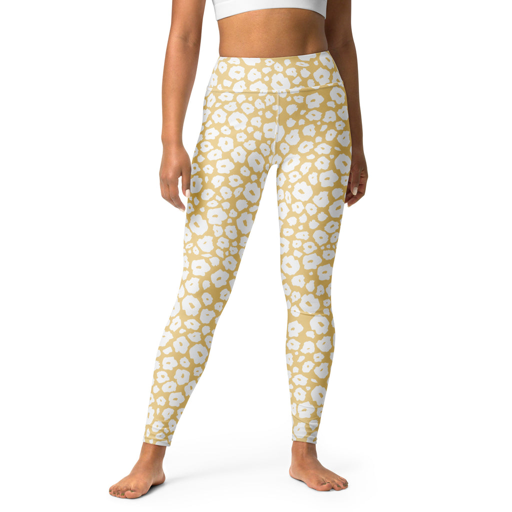 Women's Beige Leopard Print Buttery Soft Yoga Leggings - Quick Drying, High Waisted Comfort