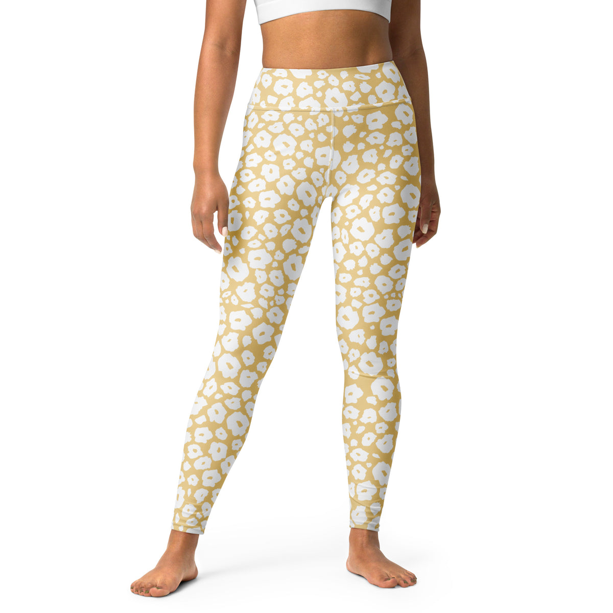 Women's Beige Leopard Print Buttery Soft Yoga Leggings - Quick Drying, High Waisted Comfort