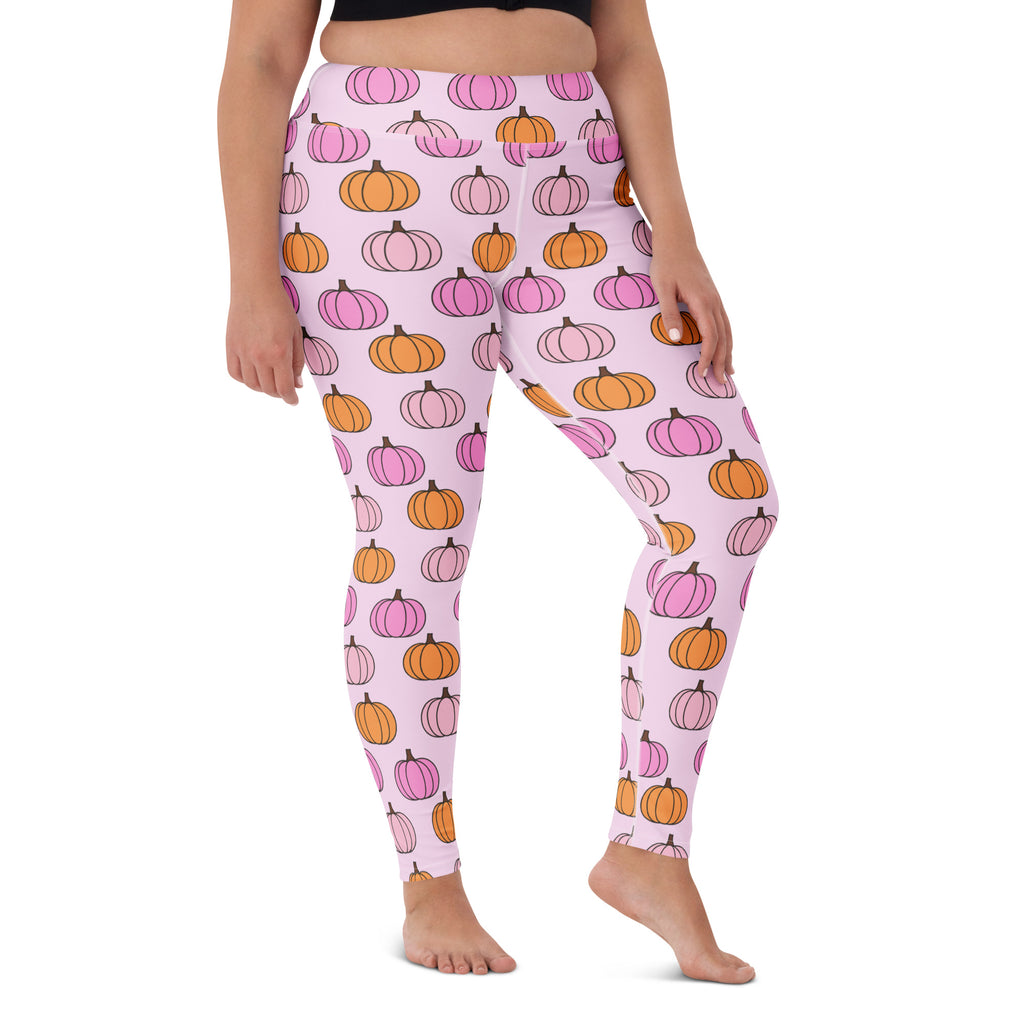 Women's Pink Pumpkin Patch Buttery Soft Yoga Leggings - Quick Drying, High Waisted Comfort