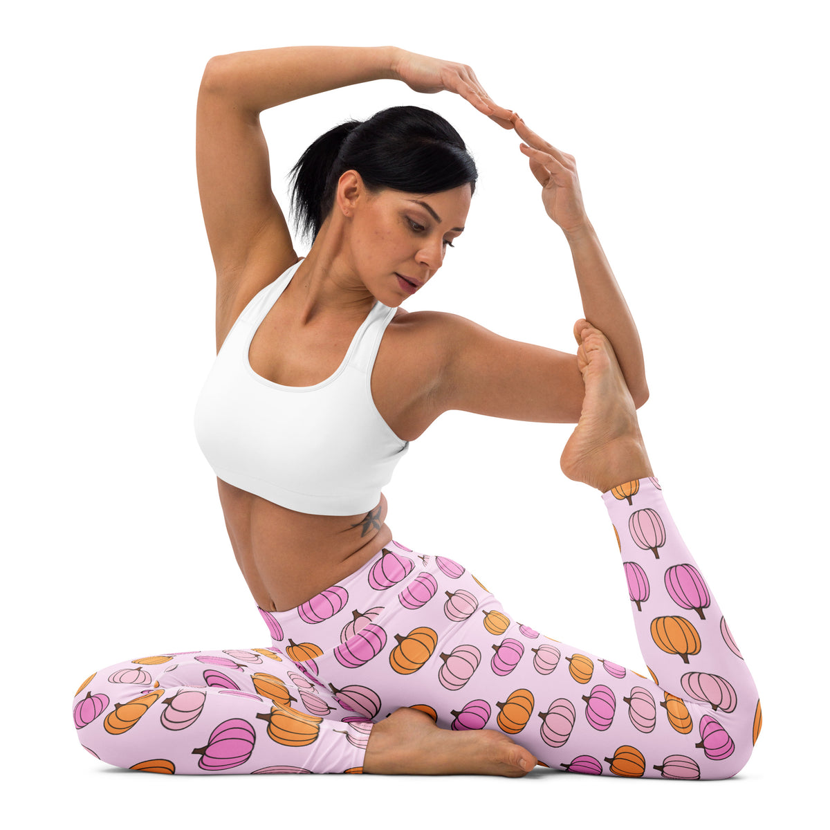 Women's Pink Pumpkin Patch Buttery Soft Yoga Leggings - Quick Drying, High Waisted Comfort