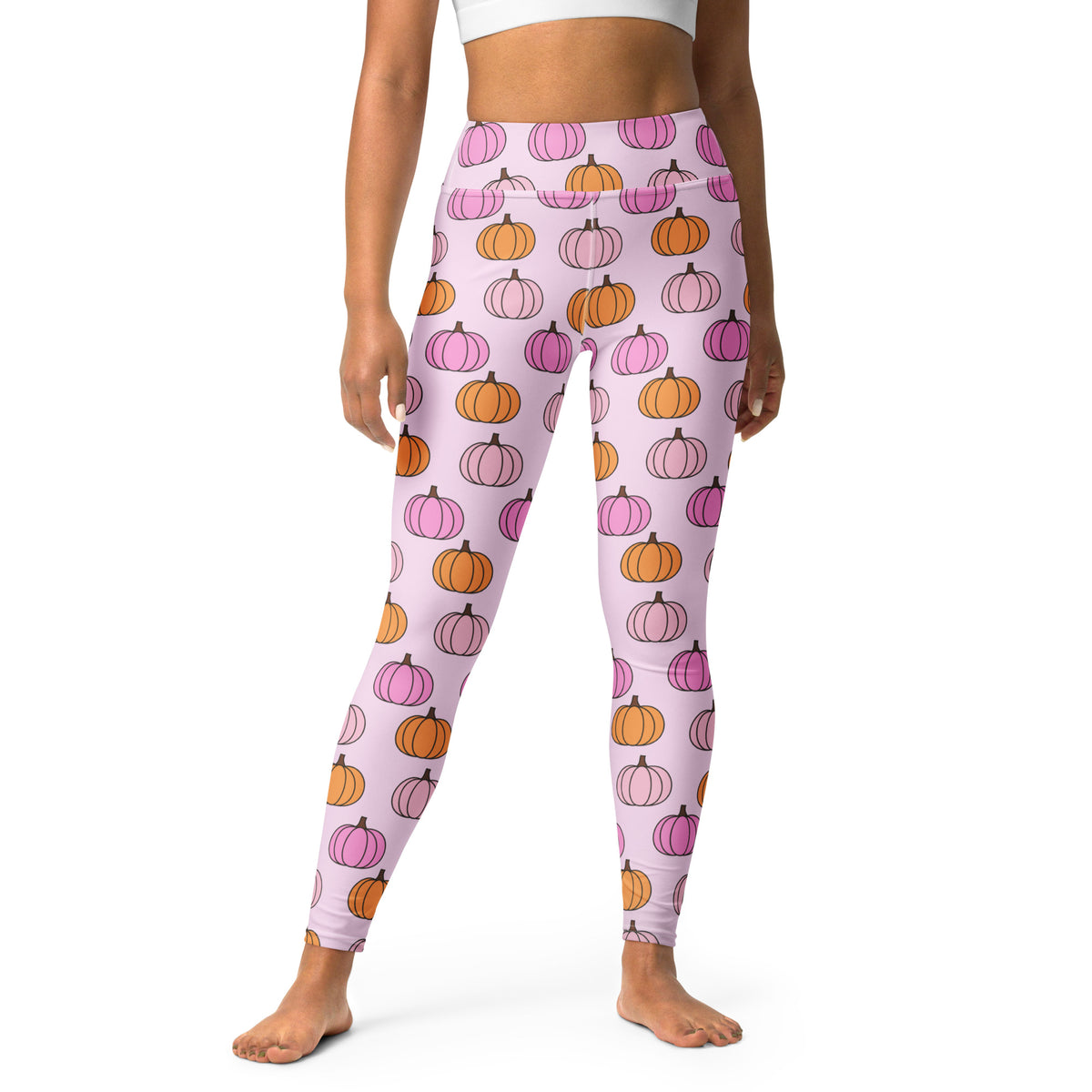 Women's Pink Pumpkin Patch Buttery Soft Yoga Leggings - Quick Drying, High Waisted Comfort
