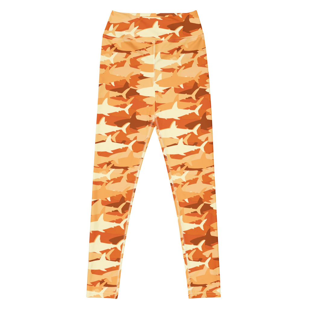 Women's Orange Shark Camouflage Buttery Soft Yoga Leggings - Quick Drying, High Waisted Comfort