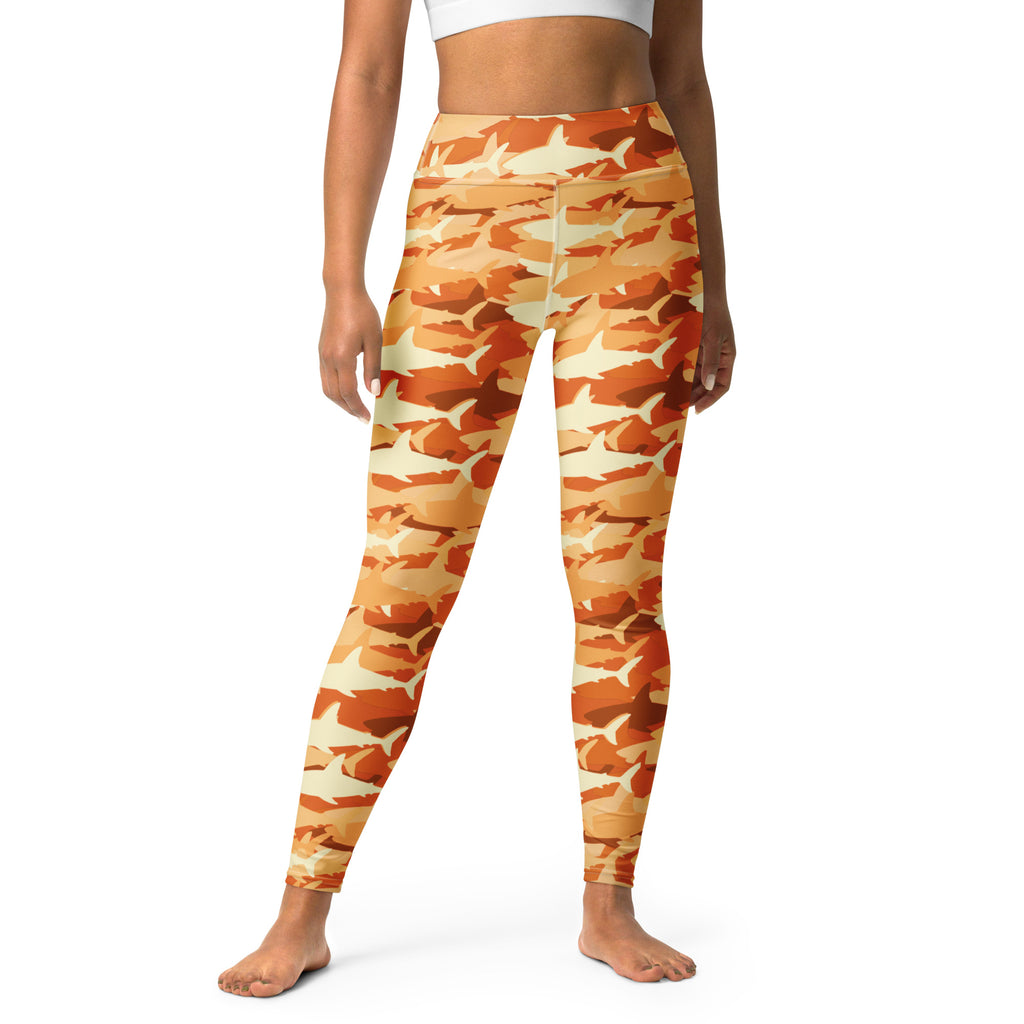Women's Orange Shark Camouflage Buttery Soft Yoga Leggings - Quick Drying, High Waisted Comfort