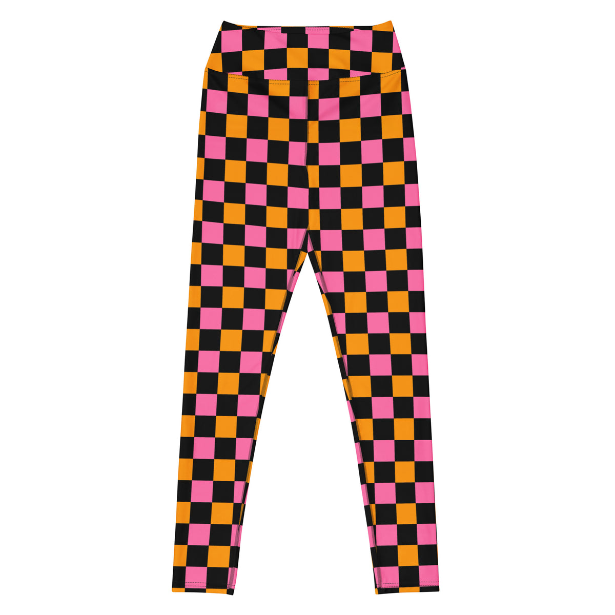 Women's Pink Orange Black Checkered Halloween Buttery Soft Yoga Leggings - Quick Drying, High Waisted Comfort