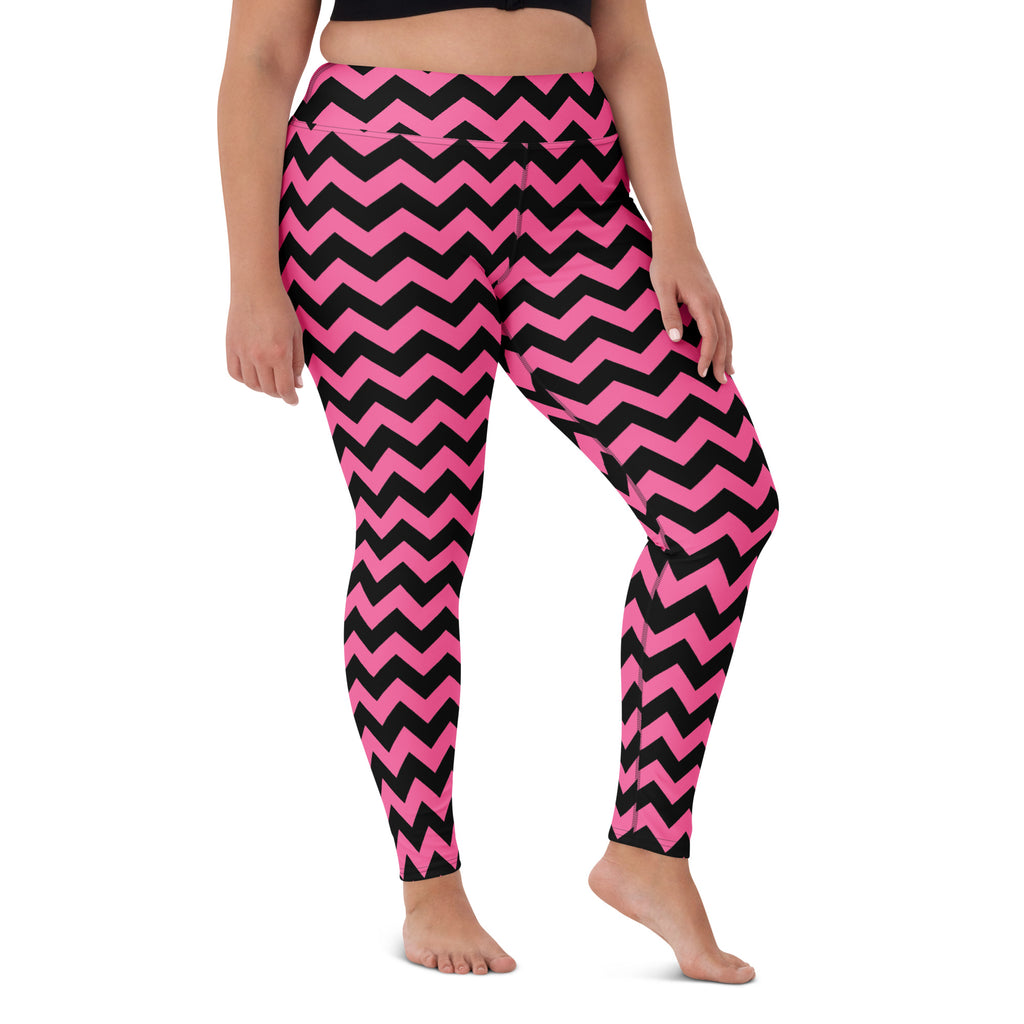 Women's Pink Chevron Halloween Buttery Soft Yoga Leggings - Quick Drying, High Waisted Comfort
