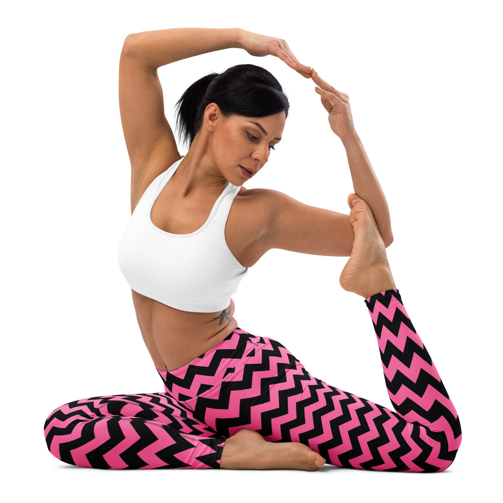 Women's Pink Chevron Halloween Buttery Soft Yoga Leggings - Quick Drying, High Waisted Comfort