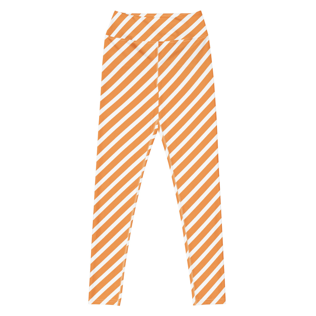 Women's Orange White Striped Halloween Buttery Soft Yoga Leggings - Quick Drying, High Waisted Comfort