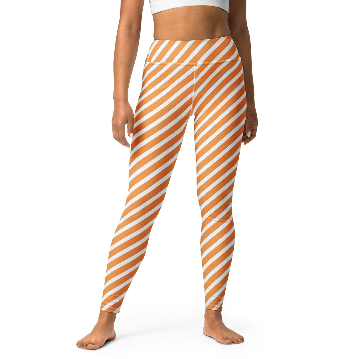 Women's Orange White Striped Halloween Buttery Soft Yoga Leggings - Quick Drying, High Waisted Comfort
