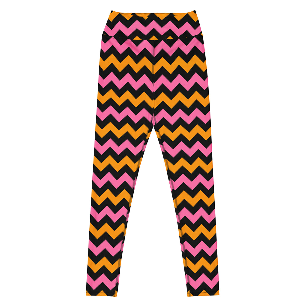 Women's Pink & Orange Chevron Halloween Buttery Soft Yoga Leggings - Quick Drying, High Waisted Comfort