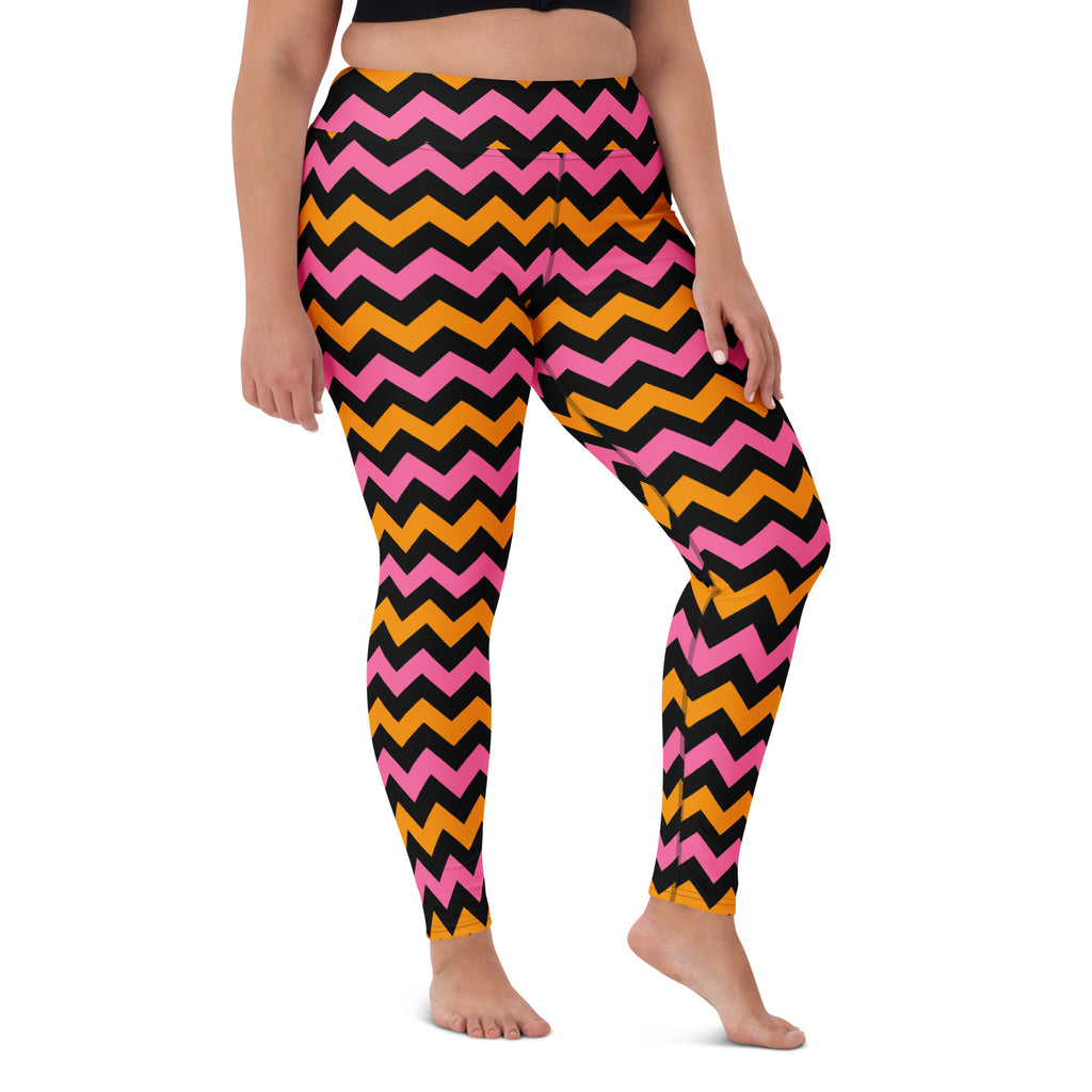 Women's Pink & Orange Chevron Halloween Buttery Soft Yoga Leggings - Quick Drying, High Waisted Comfort