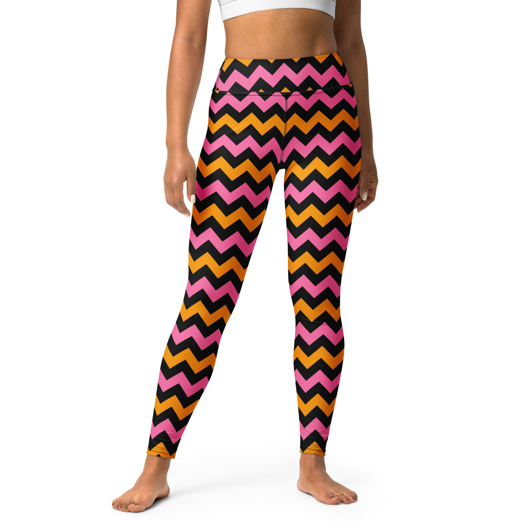 Women's Pink & Orange Chevron Halloween Buttery Soft Yoga Leggings - Quick Drying, High Waisted Comfort