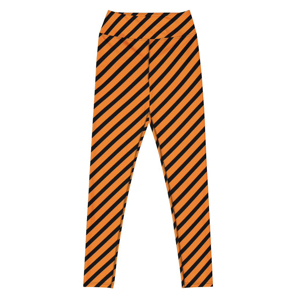 Women's Orange Black Striped Halloween Buttery Soft Yoga Leggings - Quick Drying, High Waisted Comfort