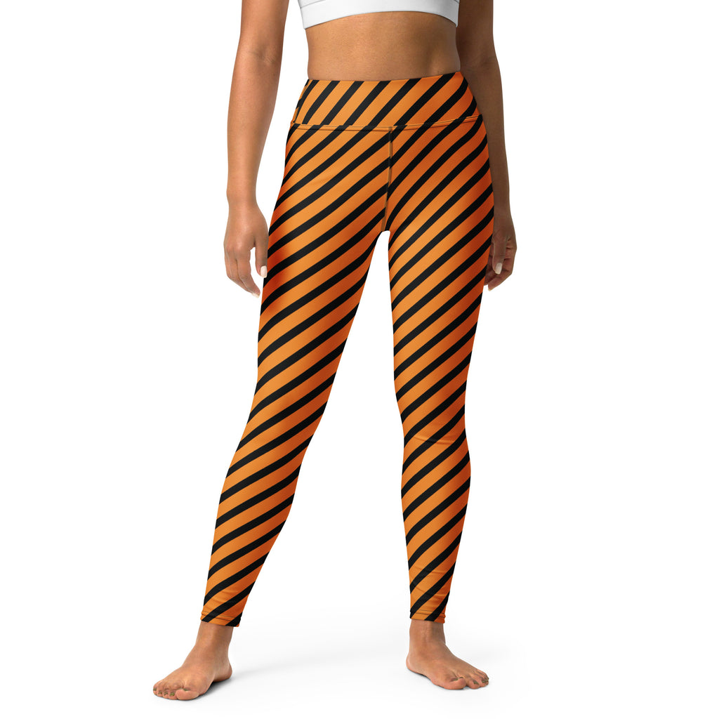 Women's Orange Black Striped Halloween Buttery Soft Yoga Leggings - Quick Drying, High Waisted Comfort