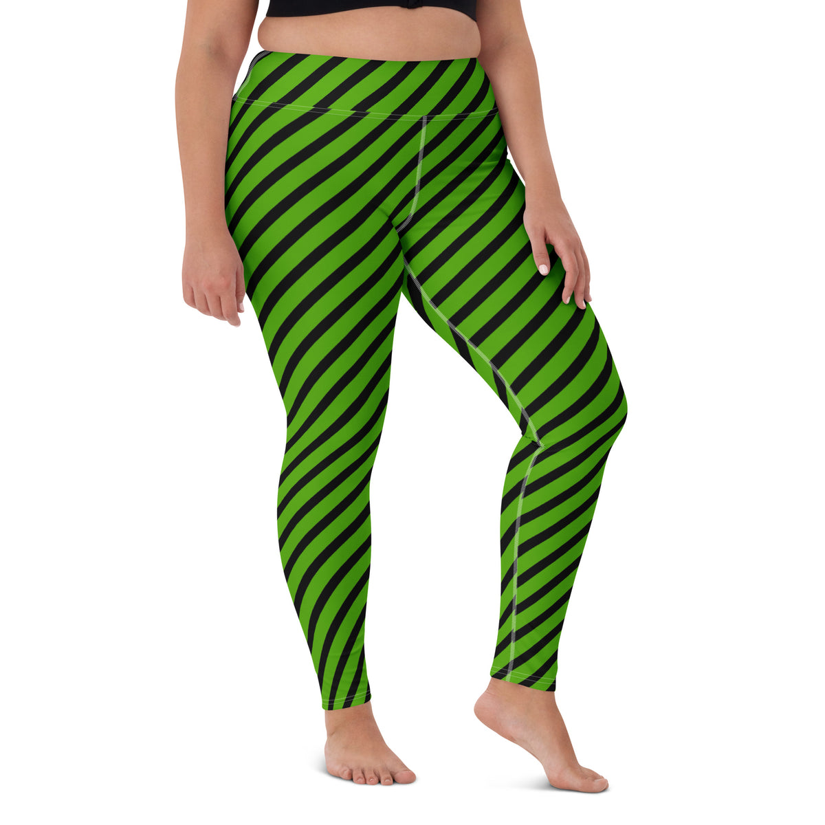 Women's Green Black Striped Halloween Buttery Soft Yoga Leggings - Quick Drying, High Waisted Comfort