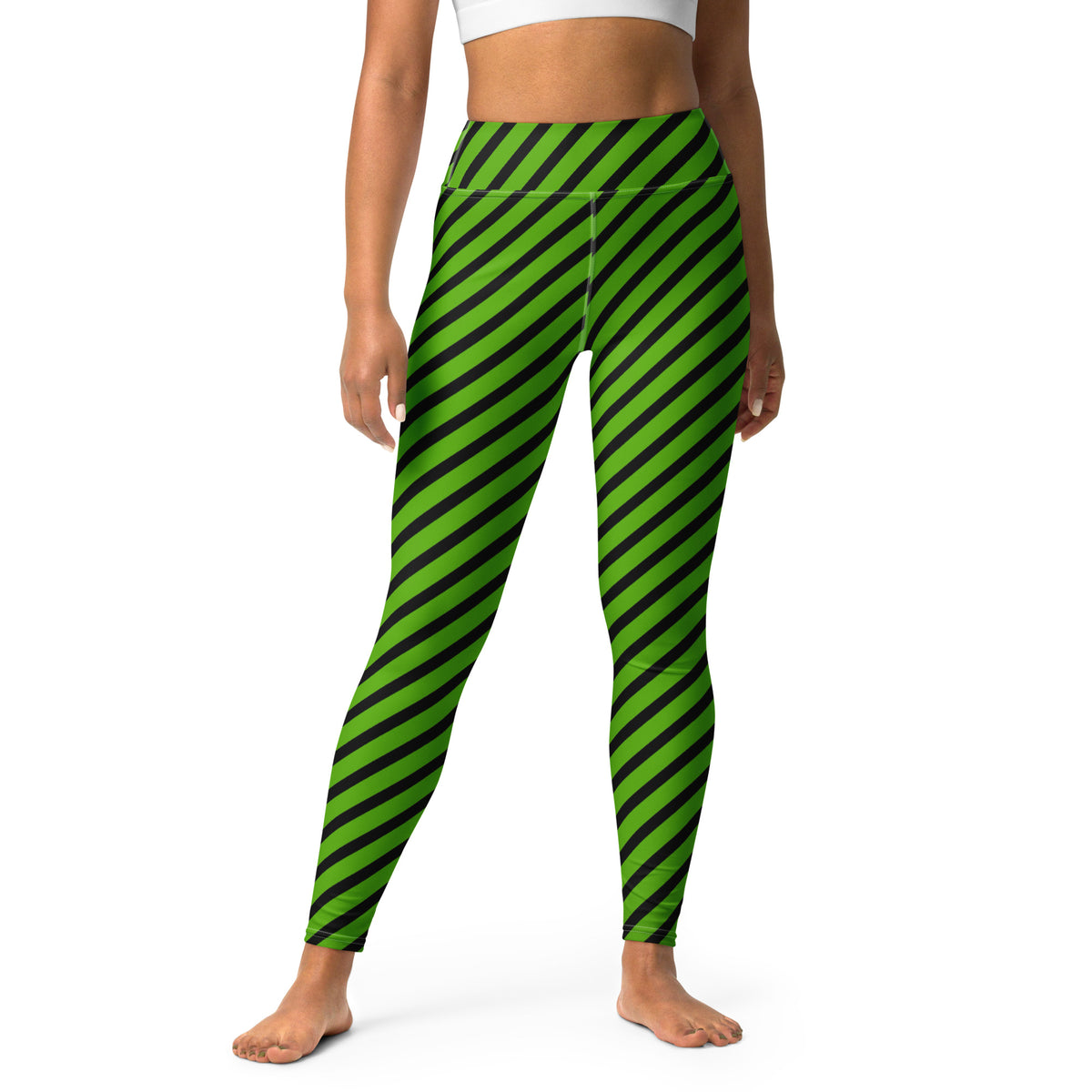 Women's Green Black Striped Halloween Buttery Soft Yoga Leggings - Quick Drying, High Waisted Comfort