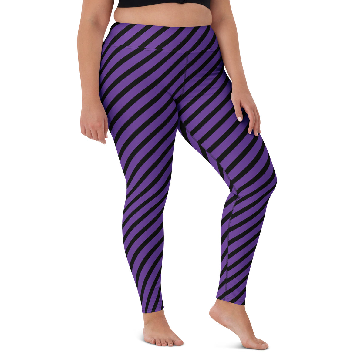 Women's Purple Black Striped Halloween Buttery Soft Yoga Leggings - Quick Drying, High Waisted Comfort