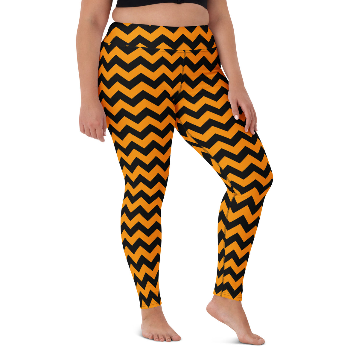 Women's Orange Chevron Halloween Buttery Soft Yoga Leggings - Quick Drying, High Waisted Comfort