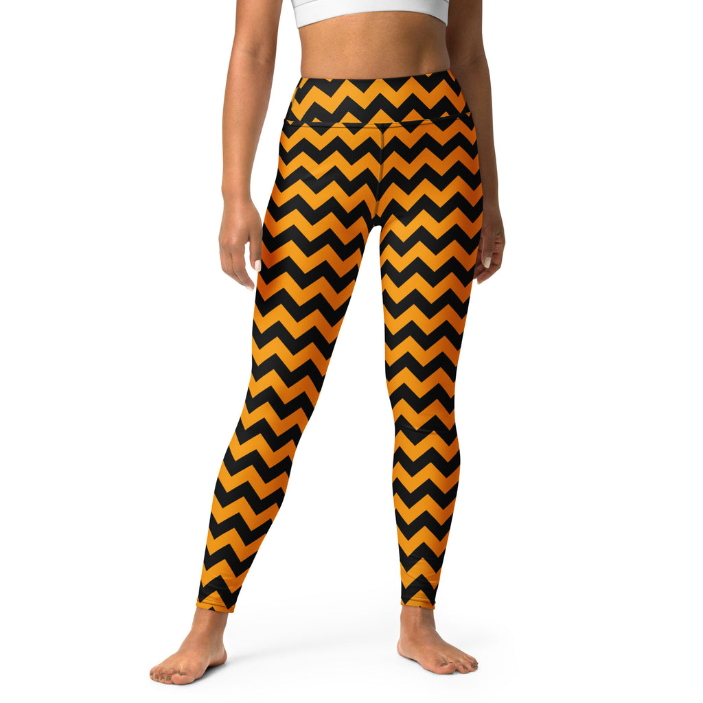 Women's Orange Chevron Halloween Buttery Soft Yoga Leggings - Quick Drying, High Waisted Comfort