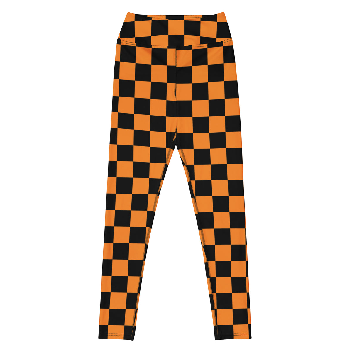 Women's Orange & Black Checkered Halloween Buttery Soft Yoga Leggings - Quick Drying, High Waisted Comfort