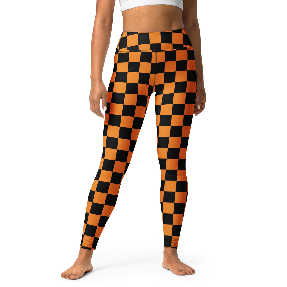 Women's Orange & Black Checkered Halloween Buttery Soft Yoga Leggings - Quick Drying, High Waisted Comfort