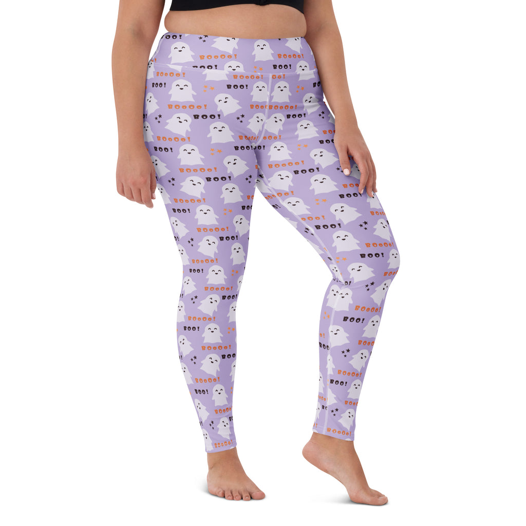 Women's Purple Ghost Halloween Buttery Soft Yoga Leggings - Quick Drying, High Waisted Comfort