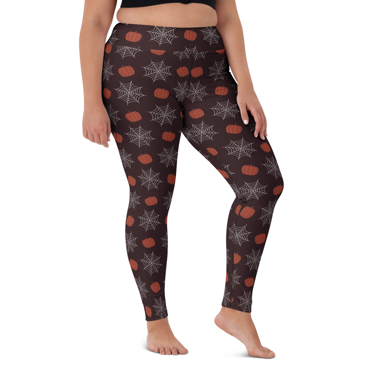 Women's Pumpkin Spider Web Halloween Buttery Soft Yoga Leggings - Quick Drying, High Waisted Comfort