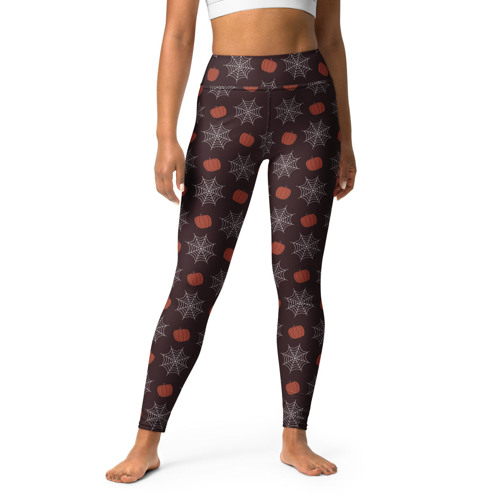 Women's Pumpkin Spider Web Halloween Buttery Soft Yoga Leggings - Quick Drying, High Waisted Comfort