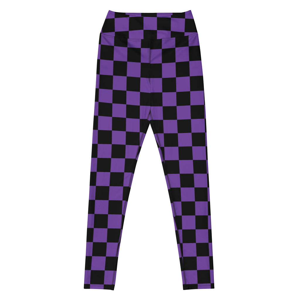 Women's Purple & Black Checkered Halloween Buttery Soft Yoga Leggings - Quick Drying, High Waisted Comfort