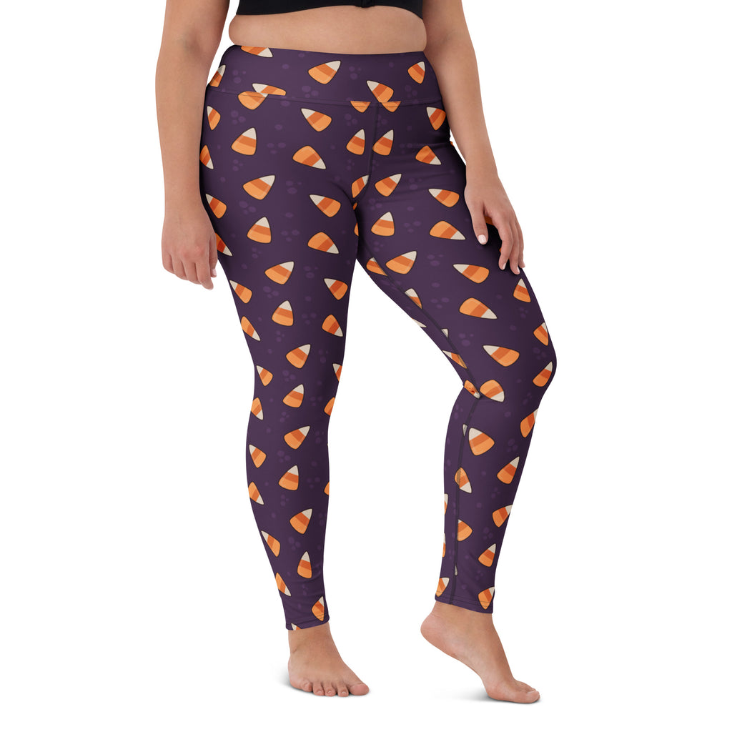 Women's Dark Purple Candy Corn Halloween Buttery Soft Yoga Leggings - Quick Drying, High Waisted Comfort