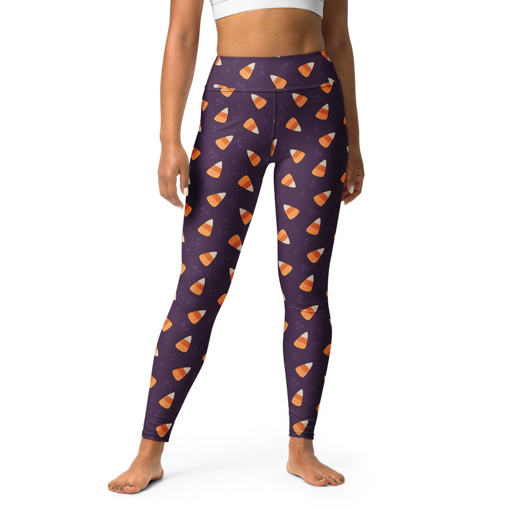 Women's Dark Purple Candy Corn Halloween Buttery Soft Yoga Leggings - Quick Drying, High Waisted Comfort