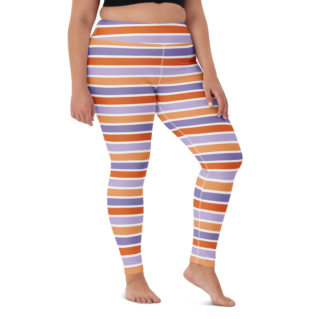 Women's Orange & Purple Striped Halloween Buttery Soft Yoga Leggings - Quick Drying, High Waisted Comfort