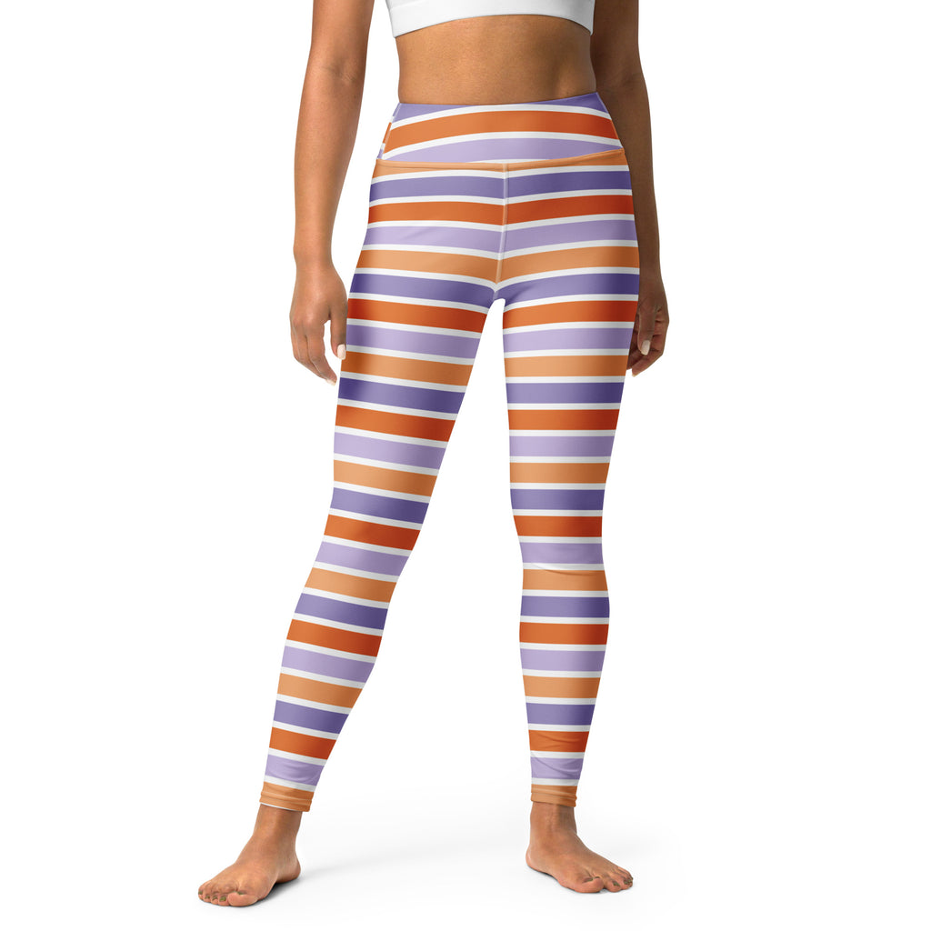 Women's Orange & Purple Striped Halloween Buttery Soft Yoga Leggings - Quick Drying, High Waisted Comfort