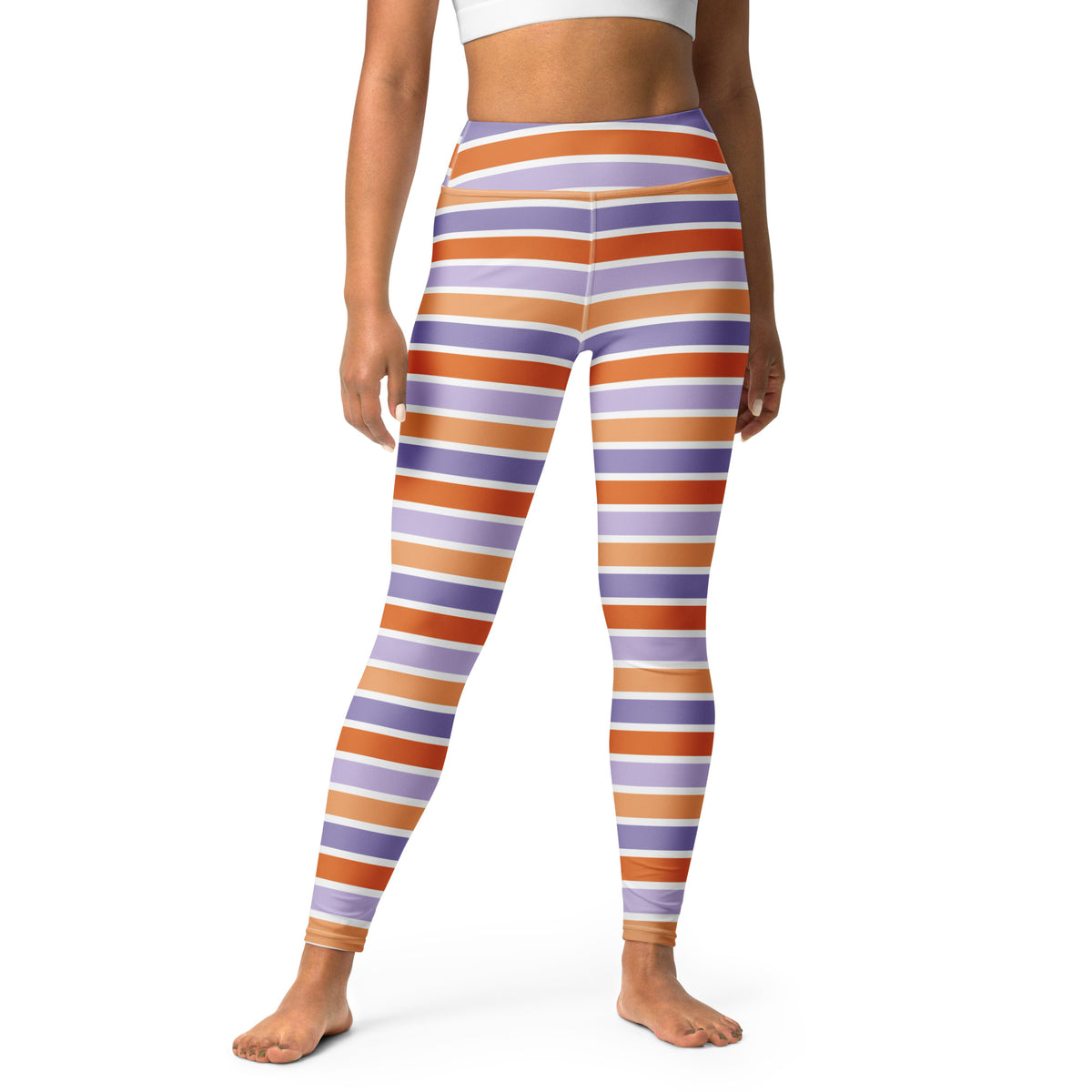 Women's Orange & Purple Striped Halloween Buttery Soft Yoga Leggings - Quick Drying, High Waisted Comfort