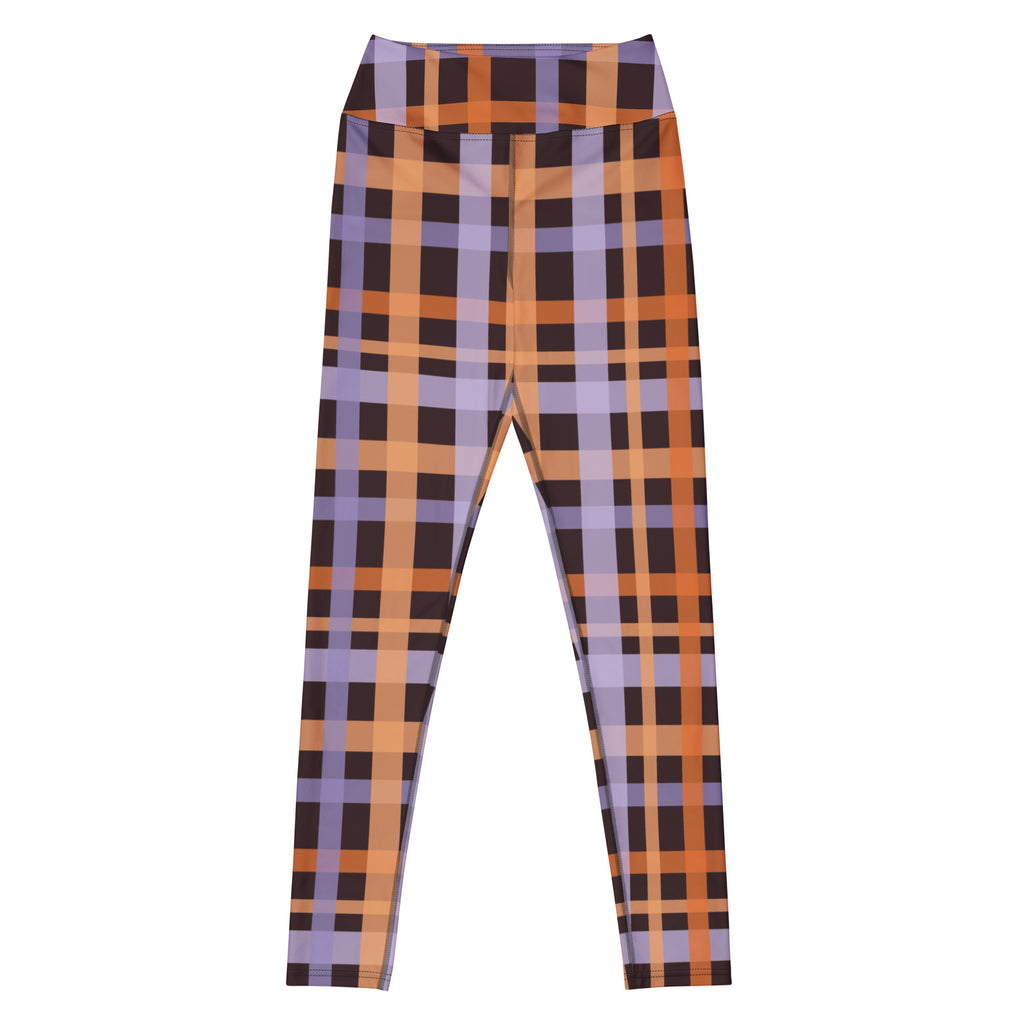 Women's Orange & Purple Plaid Halloween Buttery Soft Yoga Leggings - Quick Drying, High Waisted Comfort