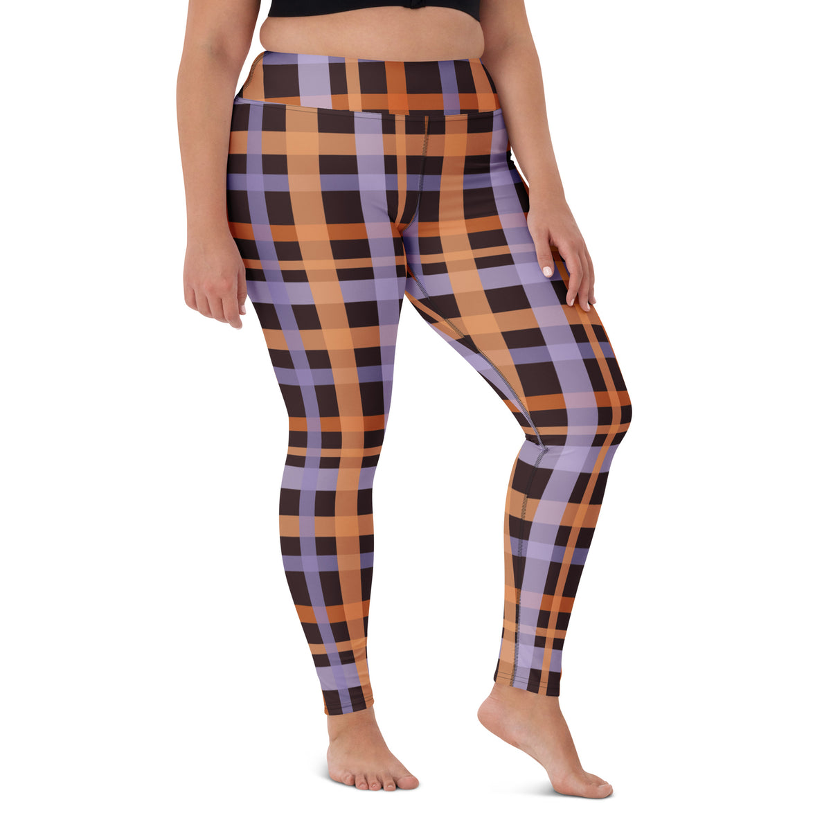 Women's Orange & Purple Plaid Halloween Buttery Soft Yoga Leggings - Quick Drying, High Waisted Comfort