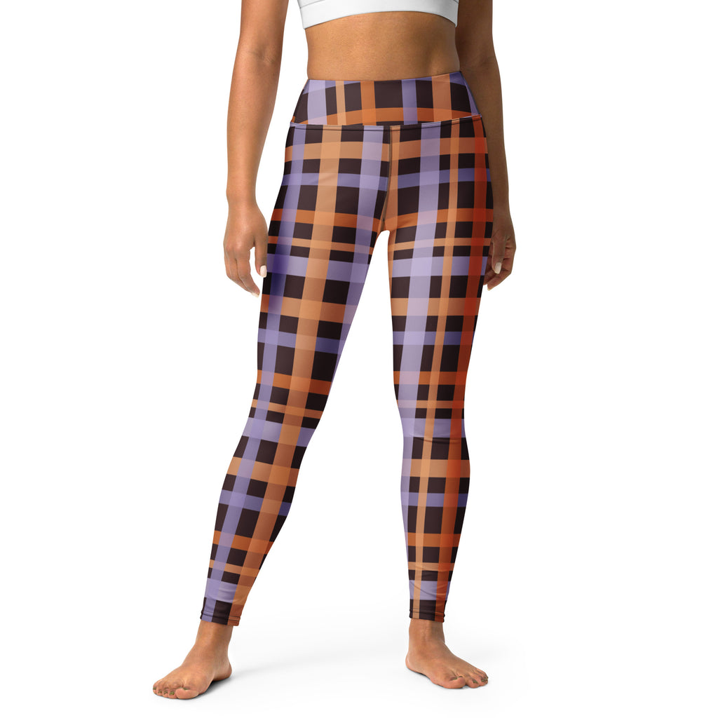 Women's Orange & Purple Plaid Halloween Buttery Soft Yoga Leggings - Quick Drying, High Waisted Comfort