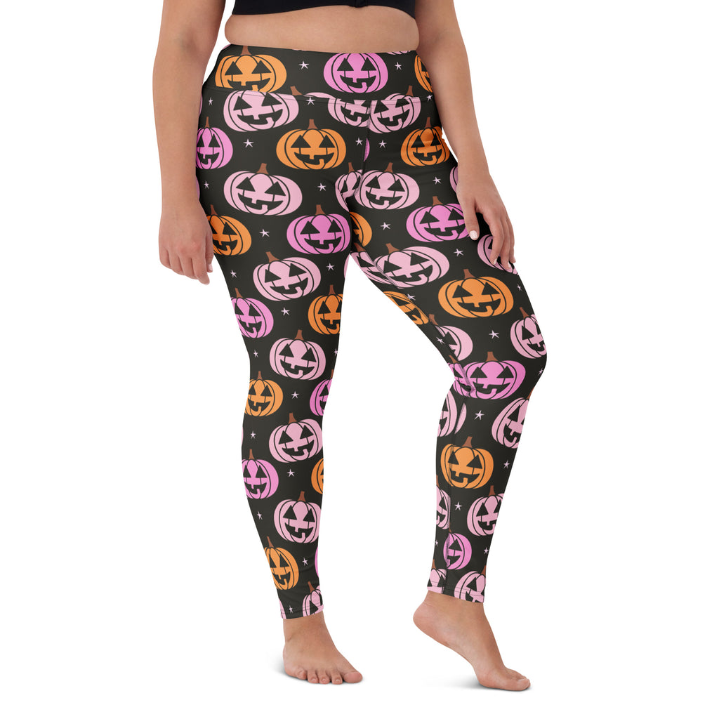 Women's Pink & Orange Pumpkin Halloween Buttery Soft Yoga Leggings - Quick Drying, High Waisted Comfort