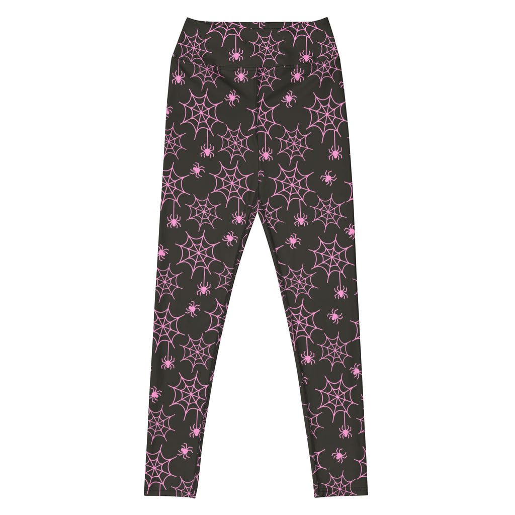 Women's Pink Spider Web Buttery Soft Yoga Leggings - Quick Drying, High Waisted Comfort