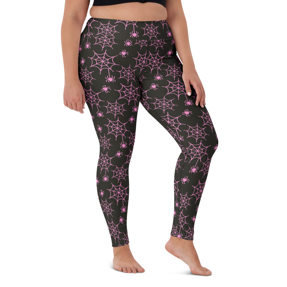 Women's Pink Spider Web Buttery Soft Yoga Leggings - Quick Drying, High Waisted Comfort