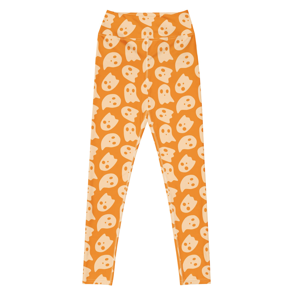 Women's Orange Ghost Halloween Buttery Soft Yoga Leggings - Quick Drying, High Waisted Comfort